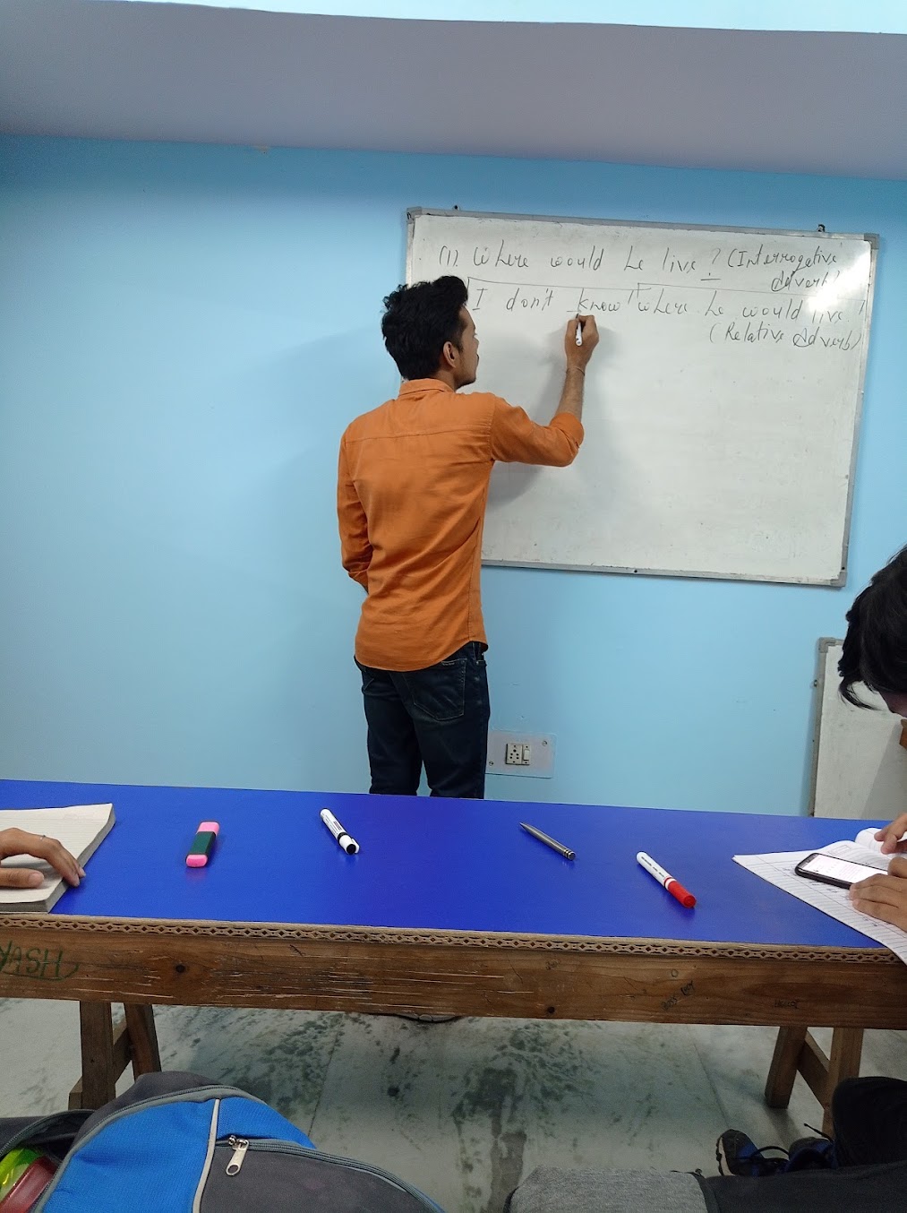 Teacher teaching a topic